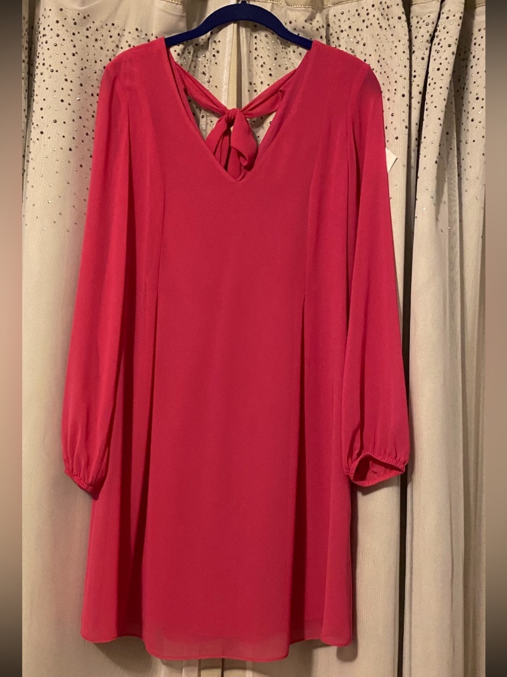 INC International Concepts Fuchsia Long Sleeve Tie-Back Shift Dress